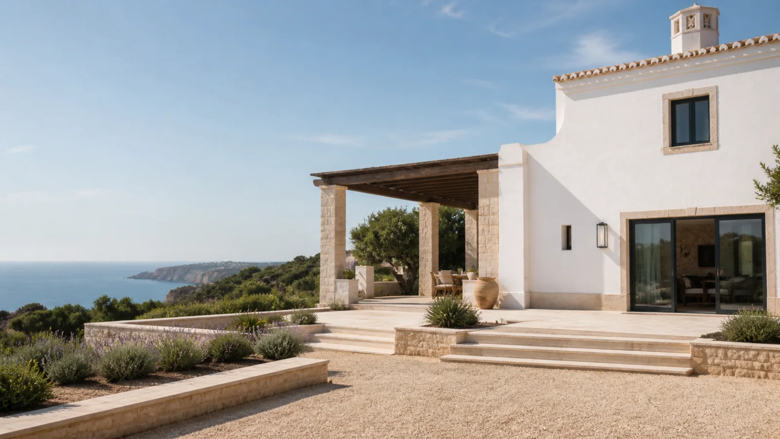 Contemporary white villa overlooking the Algarve coast in Portugal