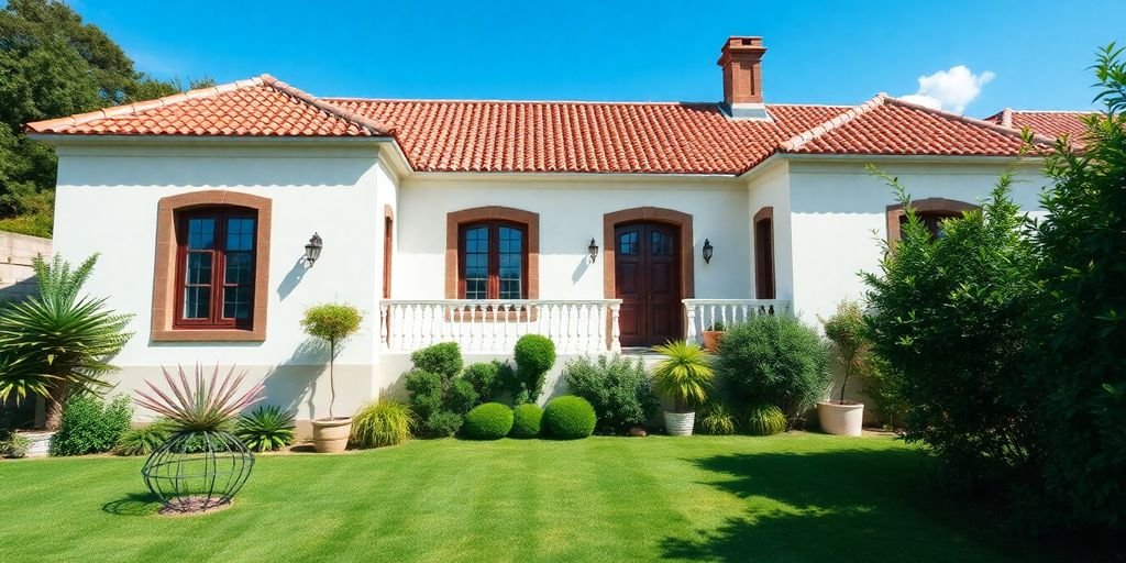 Beautiful Portuguese home with traditional architecture and greenery.
