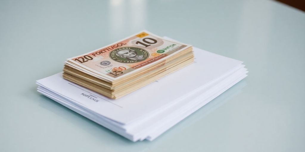 Portuguese mortgage documents and coins.