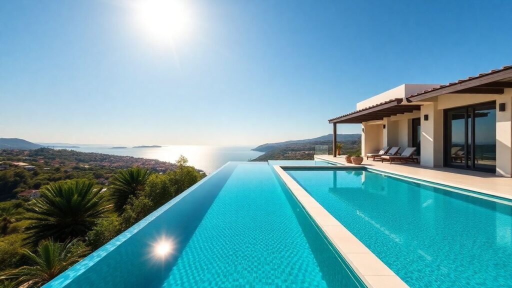 Modern portuguese villa with pool and coastal view.
